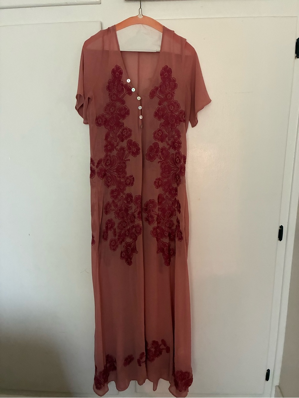For Love & Lemons Rosewood Sheer Maxi Dress with Burgundy Embroidery